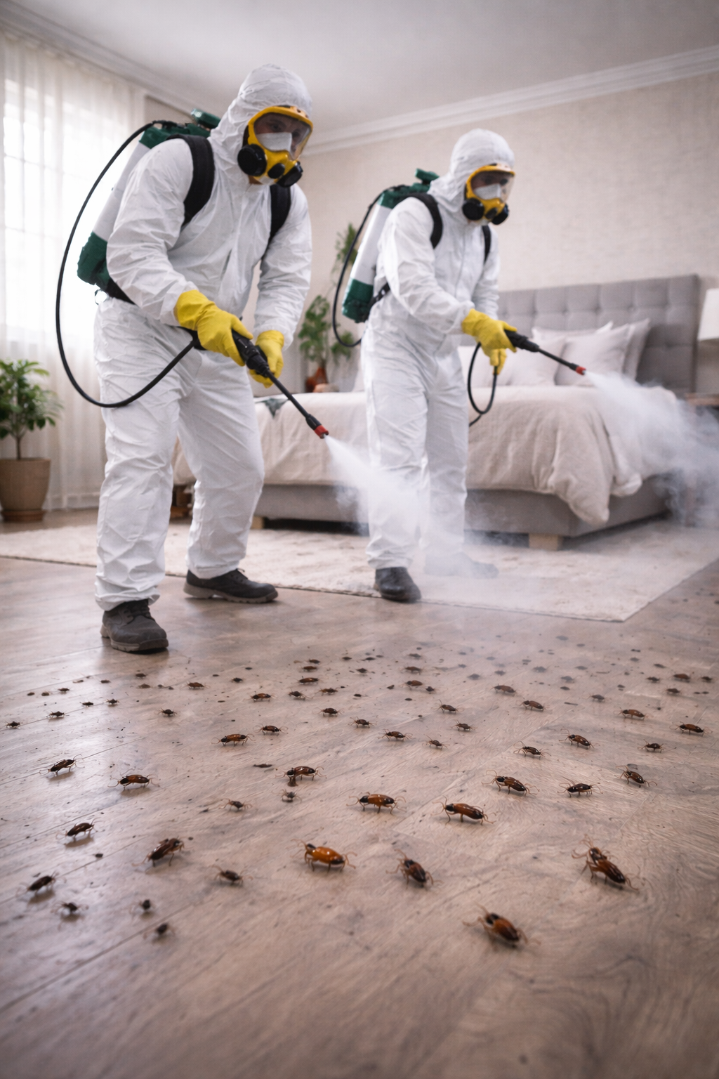 Desinfektion eines Schlafzimmers in Aktion