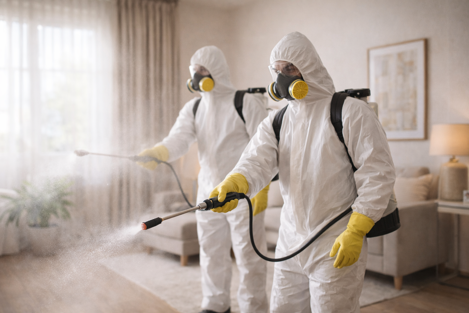 Desinfektionsspray in einem modernen Wohnzimmer